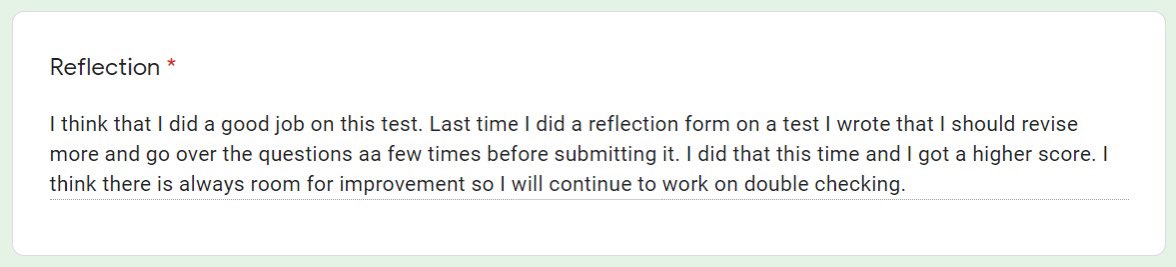 WolfPackClass's tweet image. Tests are simply snapshots and definitely NOT the end of our learning.

Loving using @GoogleForEdu Forms to encourage error analysis and reflection after assessments. So much useful information for me as a teacher and growth mindset for Ss. ❤️
