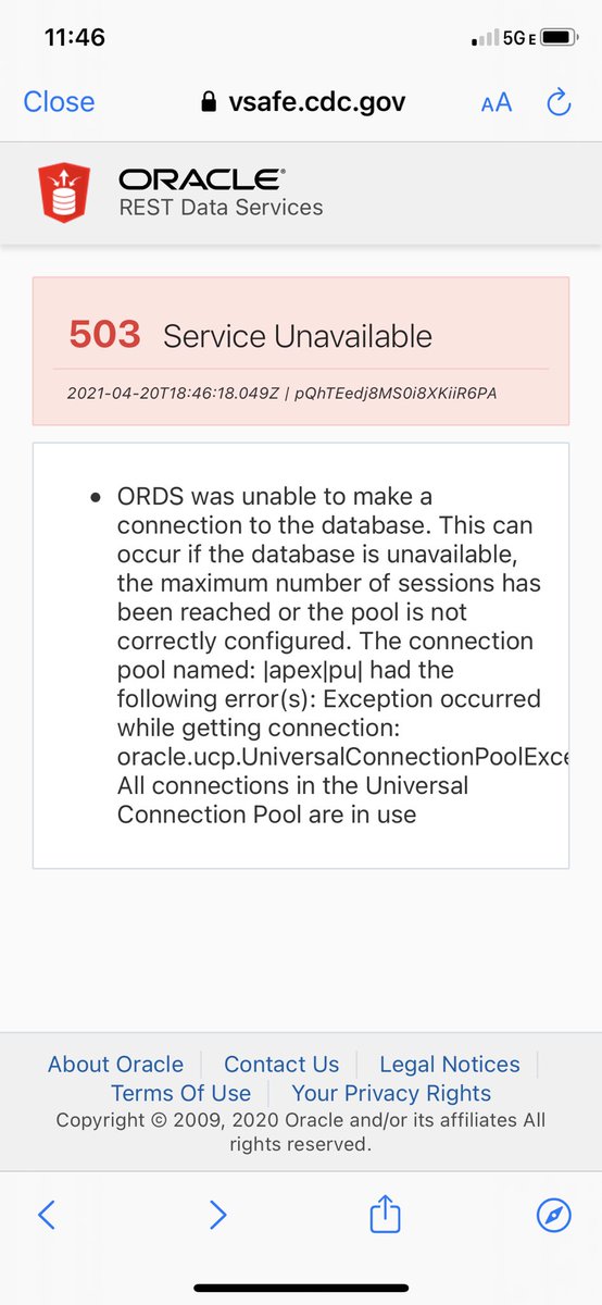 What you don’t want to see when you’re registering for v-safe after your first #covid #Moderna shot.  Where are the #SRE at? #SiteReliabilityEngineering