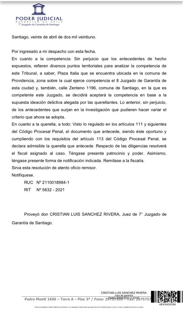 abofemchile's tweet photo. 🔴  Informamos que hoy el 7º Juzgado de Garantía de Stgo. declaró admisible una de las querellas interpuestas por abofem, @Londres_38 y @ced_uchile , para que se investigue responsabilidad de ALTO MANDO de @Carabdechile en hechos ocurridos durante estallido social. 

(1/2) https://t.co/Fl9DD0u7Uh