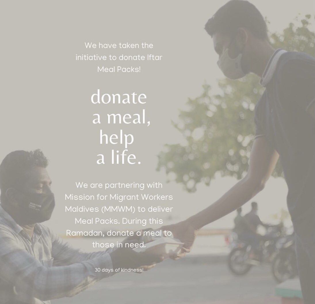. @space_mv in collaboration with  @mmwmaldives is accepting donations to provide Iftar meal packs for migrant workers in need. Follow their Twitter handle for further details on how to proceed with your donations.