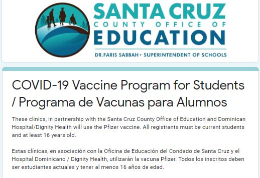 #PVUSD students 16+ who want their vaccine can register for vaccine clinic at PVHS gym tomorrow (4/21), 9 - 5. It is optional

Estudiantes 16 años y más que quieran su vacuna, registrense: clínica en el gimnasio de PVHS mañana, (4/21), 9-5. Es opcional sccoe.link/studentvax