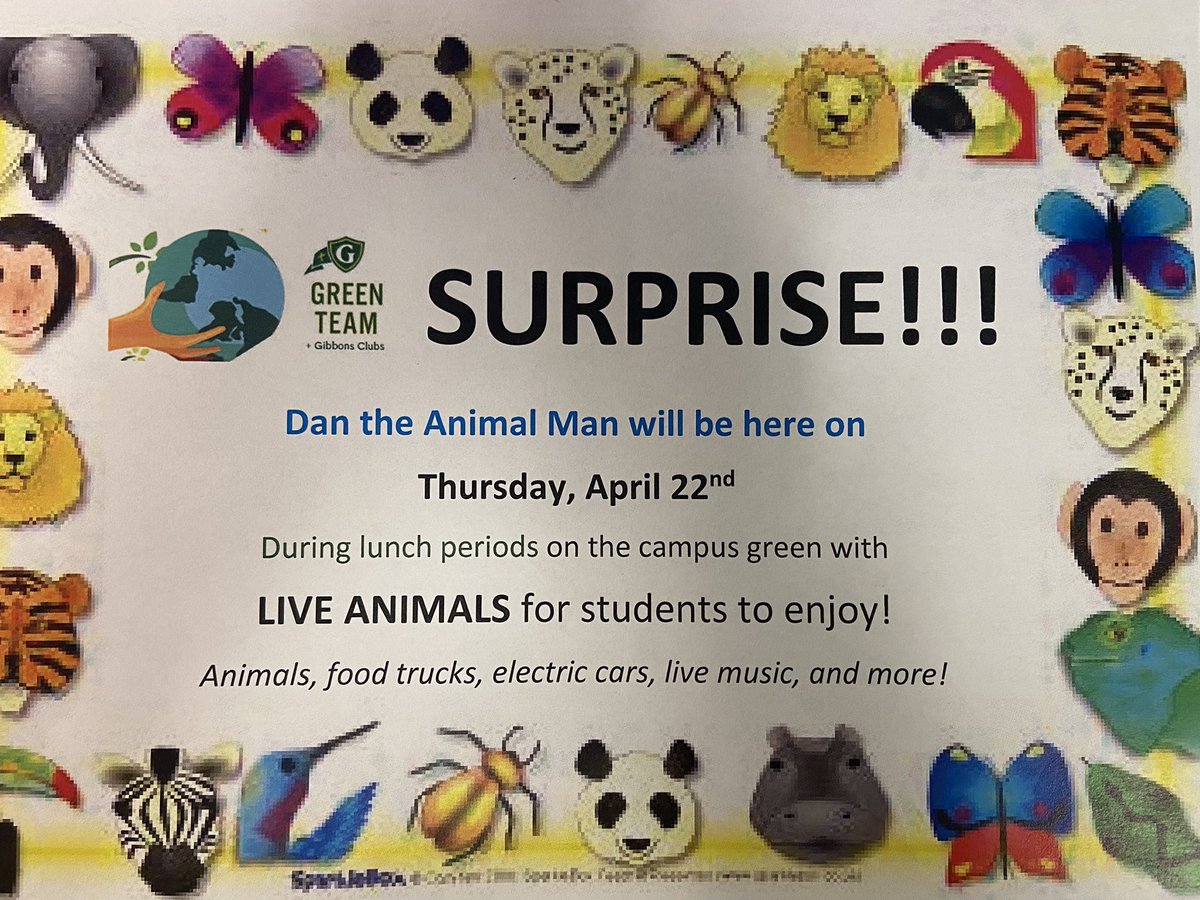 GreenTeam_CGHS's tweet photo. Earth week has been amazing so far! Two more days of fun still left...check it out below! We will see you Thursday for round 2 of lunch time fun, stream adventure, and....drum roll....LIVE ANIMALS ON THE CAMPUS GREEN during lunch! Surprise! See you on earth day 🌍💚 https://t.co/fI6Z3hO5uN