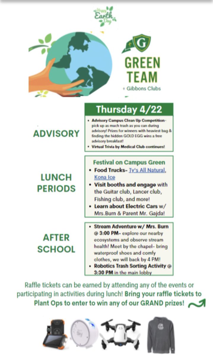 GreenTeam_CGHS's tweet photo. Earth week has been amazing so far! Two more days of fun still left...check it out below! We will see you Thursday for round 2 of lunch time fun, stream adventure, and....drum roll....LIVE ANIMALS ON THE CAMPUS GREEN during lunch! Surprise! See you on earth day 🌍💚 https://t.co/fI6Z3hO5uN