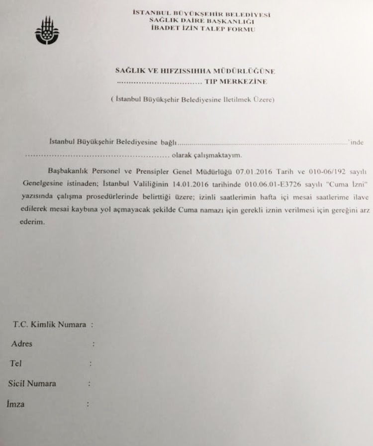 #StopCHP Belediye şey’si de cuma namazlarında poz verirken bu izin belgesini de dolduruyor mu ? 28 Şubat'ta,alkollü davete katılmama ve içmeyenlerin Fişleme yöntemlerinden biri gibi Belediye şey’si Namaz kılanlara sizi fişliyoruz diyor. #VicdansızCanan