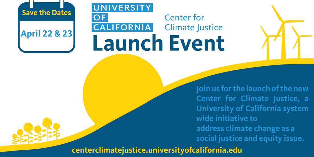 UC_CCJ's tweet image. The Center for Climate Justice is a @UofCalifornia initiative addressing #climatechange as a #socialjustice and #equity issue. Register for the #CCJLaunch event April 22-23 featuring 2 days of dialogue with #climatejustice leaders, scholars and activists.
rb.gy/lsmxps