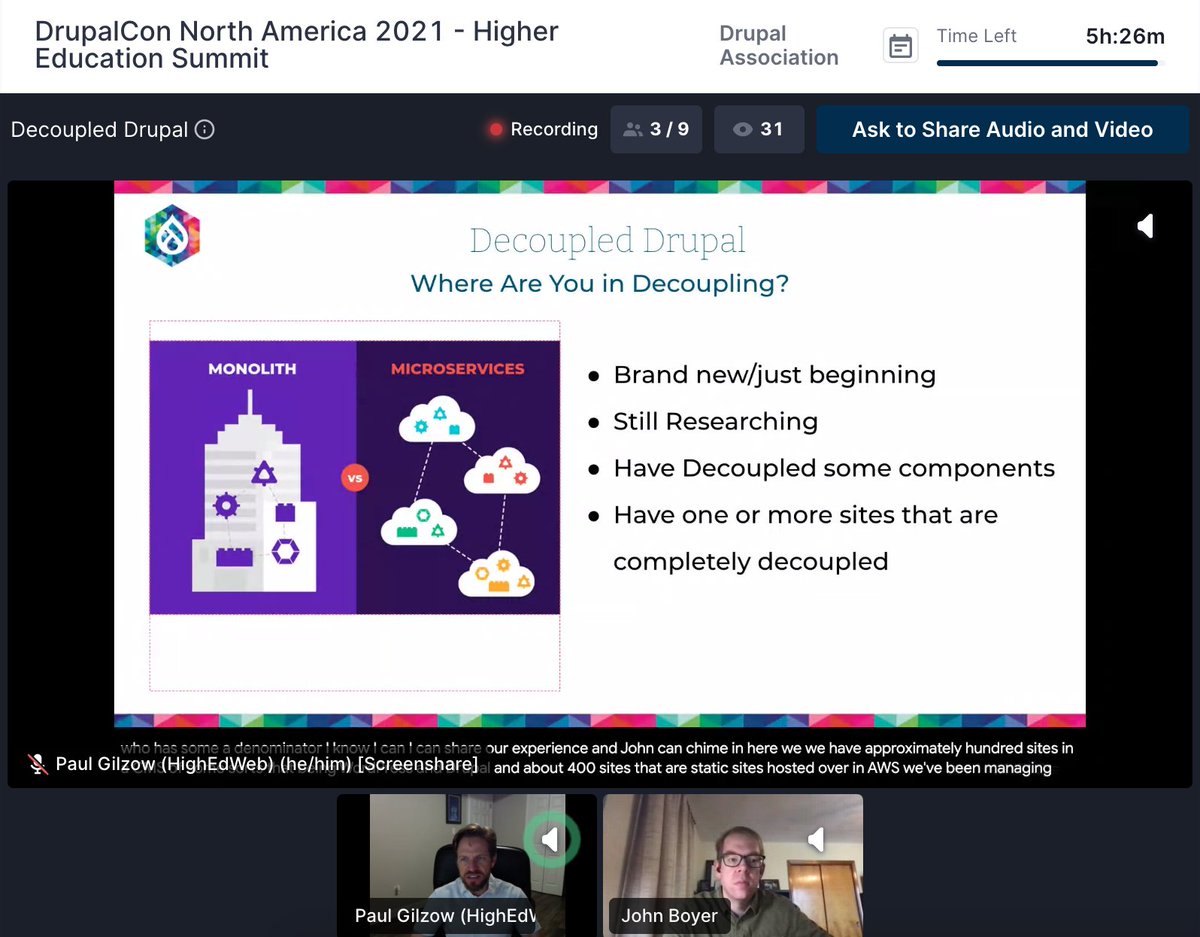 DrupalCon North America 2021 Higher Education Summit - Decoupled Drupal Slide