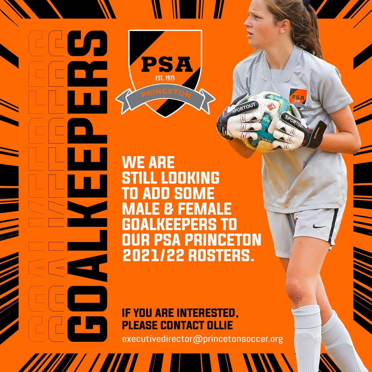 🚨Calling all goalkeepers! There are a number of GK opportunities within our @psaprinceton teams! Email executivedirector@princetonsoccer.org for more information 

#WeArePSA #PSAfamily #PSAproud #Princeton #Princetonnj #Princetonsoccer #EDPsoccer #GKunion
