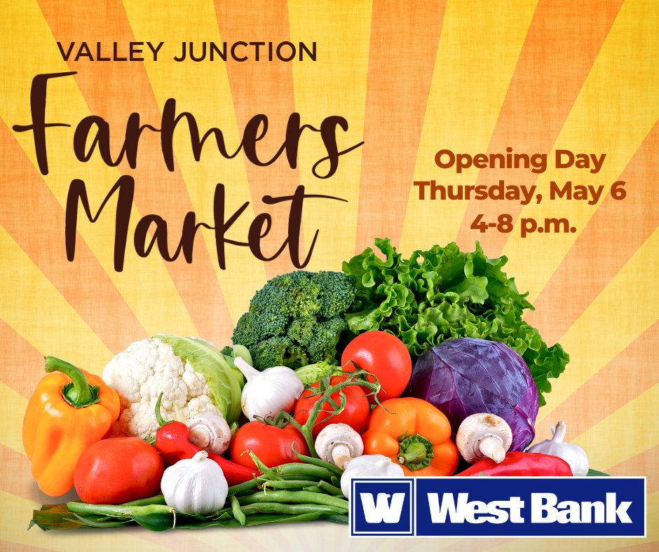 Who is as excited as we are about Opening Day of the Valley Junction Farmers Market? Join us on Thursday, May 6 from 4-8 p.m. for opening day of our 33rd annual season.  buff.ly/3apw6jV  #farmersmarket #WeAreMainStreet