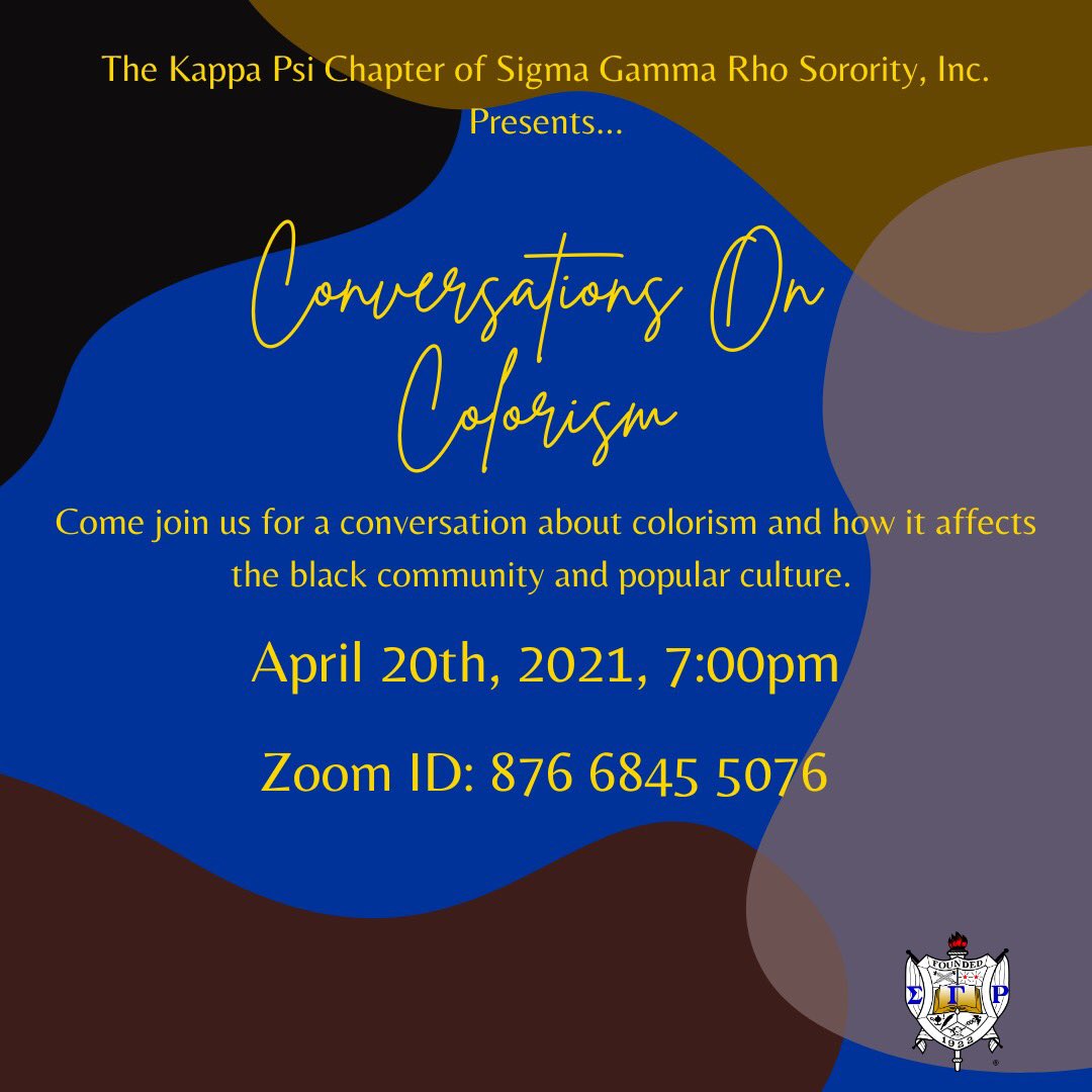 Join us for tonight’s event at 7:00pm: Conversations on Colorism! We will be discussing and analyzing what colorism means and its affects in the black community.
Zoom link: virginiatech.zoom.us/j/87668455076