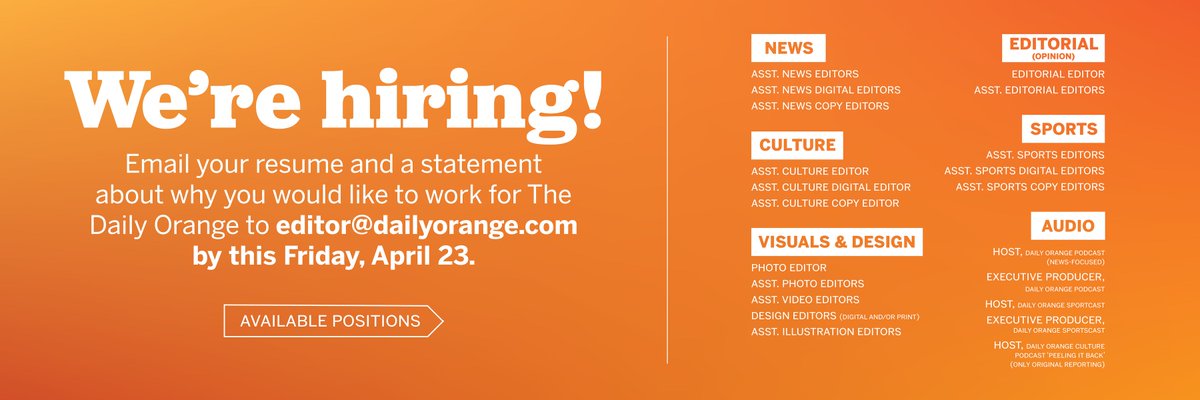 We're hiring! Email us if you're interested in applying for The D.O.'s in-house positions next semester.