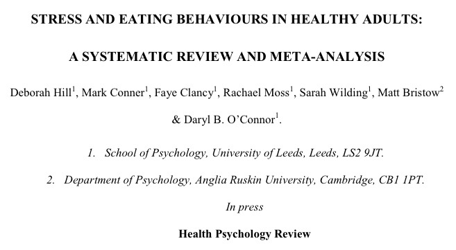 healthpsycleeds's tweet photo. Our new (accepted) meta-analysis determining the strength of the stress-eating relationship in healthy adults (N=120,000 ppts) is now available. Great work @DebbieeHill https://t.co/cRZY2X3u6W #stress #eating https://t.co/k92xryBZxf