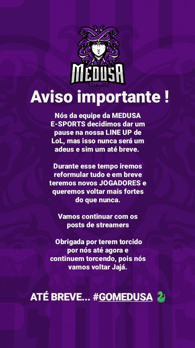 Isso nunca será um adeus e sim um...

ATÉ BREVE 🐍🙏🏻

#GOMEDUSA