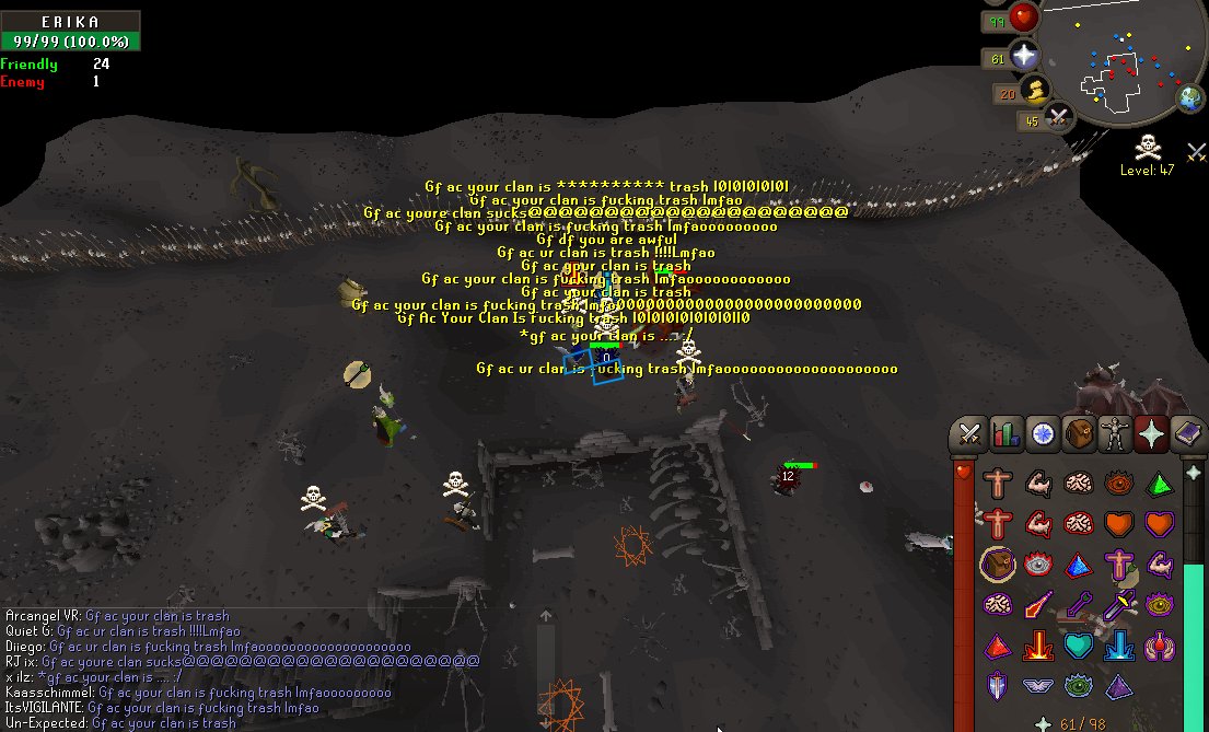 OSRS_VR's tweet image. HAD A TOUR AROUND THE WILDY LOOKING FOR OPPS. FOUND AC/BLOODY REVS AND SWEPT THEM UP WITHOUT ANY RESISTANCE. 

WE WERE WAITING FOR #DF TO COME RUSH US WHILE WE SMALL MAN PKED, BUT UPON CHECKING THEIR FORUMS IT LOOKS LIKE THEY DIED LOL! 😂

#VR #OSRS #PKING #RUNESCAPE #ACTIVE