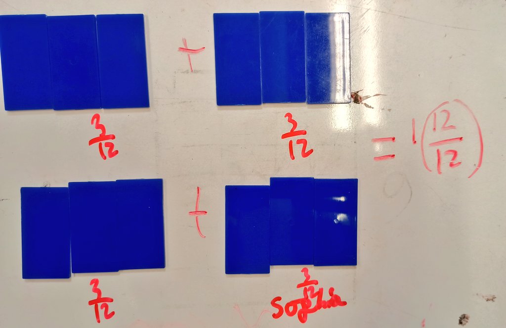 We're having fun with fractions this half term! Here we were getting to grips with complements of 1 and creating visual representations in groups before moving on to adding and subtracting fractions. @MissWCTS #maths <a href="/CTS_Watford/">Cherry Tree Primary School</a> #year5