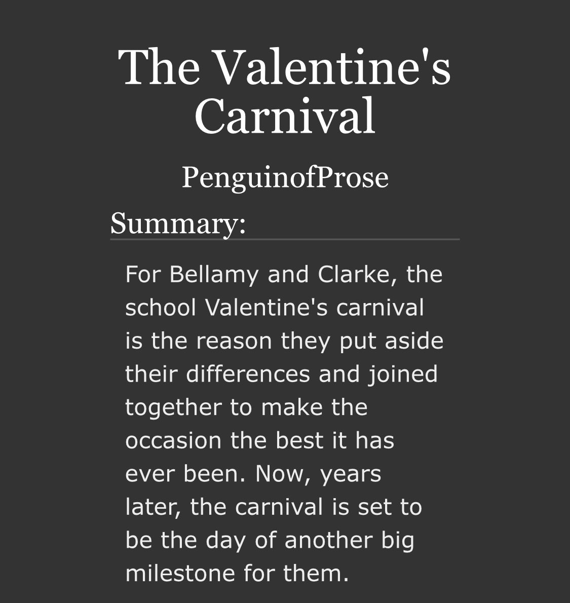 ZouReads's tweet photo. ๐The Valentine's Carnival by @PenguinofP๐
โ๏ธ 2786 words
โ
Complete
๐ฉ 2021-04-19
๐ค Read it here: https://t.co/j5GWvEuEyz
๐จ Moodboard by @Bellamykepner
#bellarkefic #BLpenguin #BLmodern #BLfluff #BLproposal #BLthe100forBLM https://t.co/ty5hxfwnf0