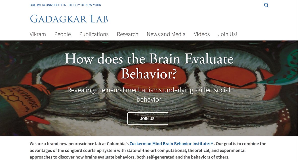 VikramGadagkar's tweet image. Excited to share that the Gadagkar Lab is now open @ZuckermanBrain @Columbia and recruiting! Postdocs, grad students, techs interested in the neuroscience of communication in songbirds – get in touch! Please RT. …agkar.zuckermaninstitute.columbia.edu