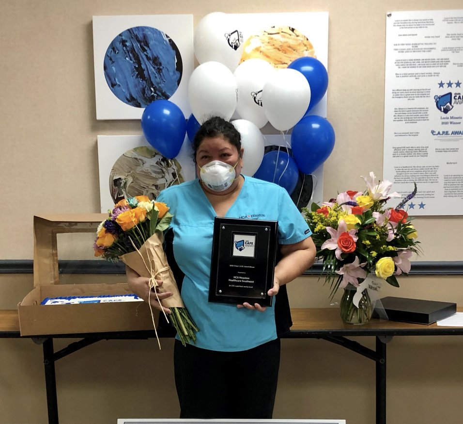 One_HHS's tweet photo. Hospitals across the country nominate EVS staff for the C.A.P.E Award, and out of nearly 500 nominations, eight winners were selected, including HHS EVS team member Lucia Minario.

🔗: https://t.co/yK09MX5bAm

#OneHHS https://t.co/5sdJYlbXyY