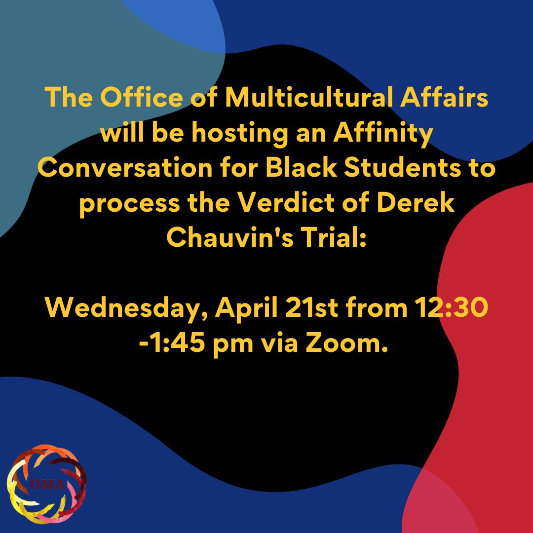 The Verdict of Derek Chauv*n's Trial will be announced today between 3:30-4:00 pm Central Time. 

The OMA's Affinity Space for Black Students (grad &amp; Undergrad) will be held tomorrow from 12:30 -1:45 pm. 
to register for the zoom meeting: kansas.zoom.us/meeting/regist…