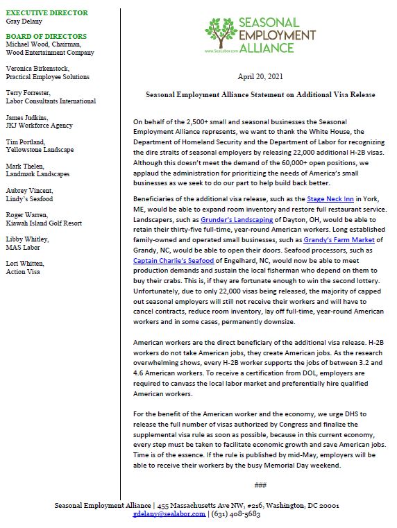 Seasonal Employment Alliance on Twitter "Our statement on DHSgov's 