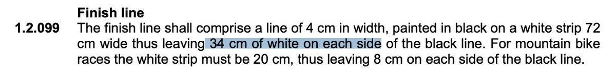 71 / 96 * 100 = 74% of the line width is the offset from the photo finish spot. As defined in the UCI regulations, the width of the line should be 34cm. 75% of ~34cm is an offset of ~25cm.