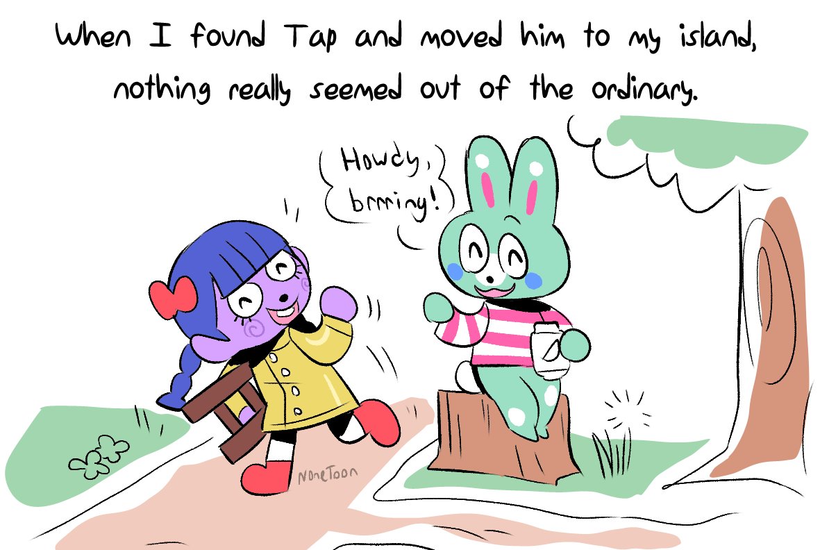 NoneToon's tweet photo. A little funny comic about an Animal Crossing villager that changes slightly each time you see them (1/2) https://t.co/4OH4cYgCrP