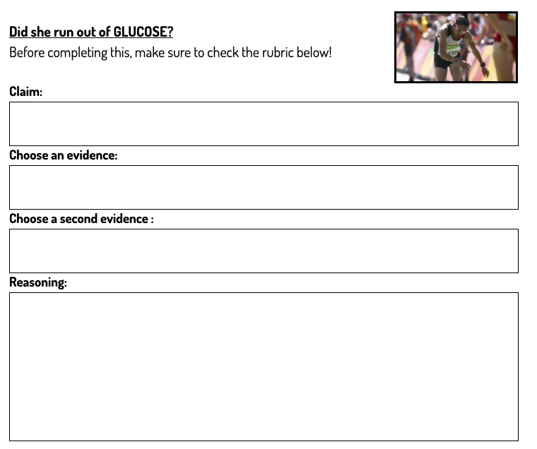 Examples of how I supported Ss with CER online during this year: In Unit 1 we start with a class discussion and analyze a model unswear for CER. Then Ss use this scaffold/model to complete the rest of the task + use the evidence gathered in the learning sequences