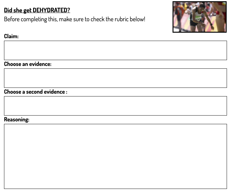 Examples of how I supported Ss with CER online during this year: In Unit 1 we start with a class discussion and analyze a model unswear for CER. Then Ss use this scaffold/model to complete the rest of the task + use the evidence gathered in the learning sequences