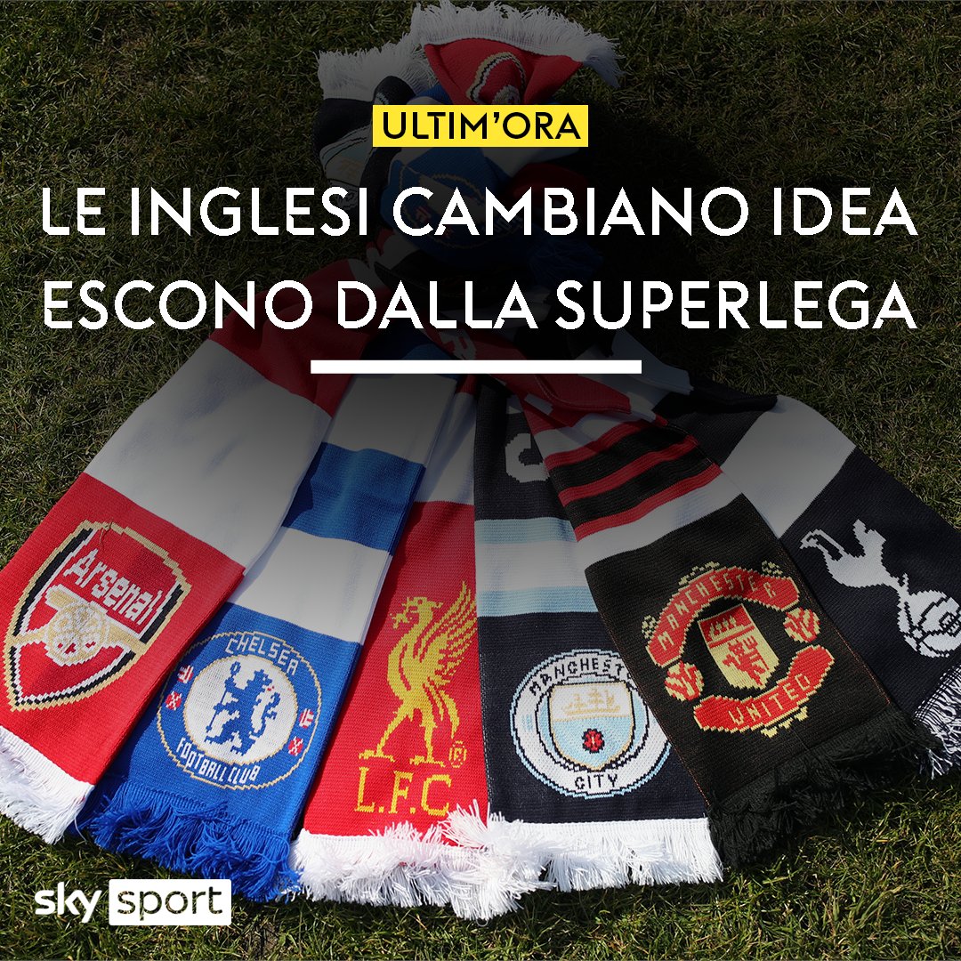 SkySport's tweet photo. ULTIM'ORA 
LE INGLESI CAMBIANO IDEA ED ESCONO DALLA SUPERLEGA
#SkySport #SuperLega #SuperLeague #ManCity #ManUnited #Liverpool #Arsenal #Tottenham #Chelsea https://t.co/r95OR52Avw