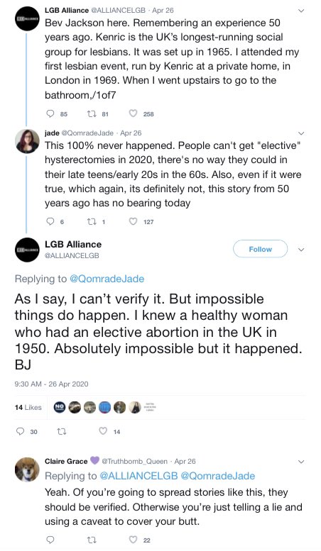 Here is an LGB Alliance leader, completely making up a fake story, just to attack trans people. She was exposed for her lies immediately, and backed off.