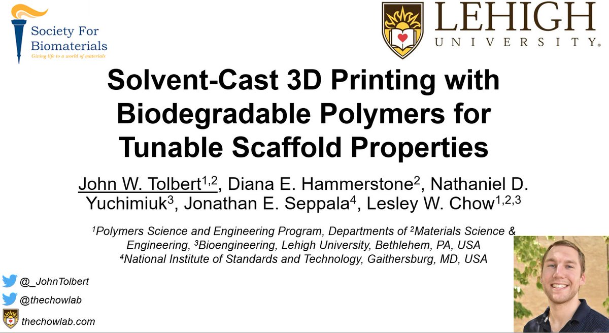 I'm excited for the start of #SFB2021 and to share my work on Solvent-Cast 3D Printing with Biodegradable Polymers for Tunable Scaffold Properties #472 this Thursday, 5:15 PM - 6:15 PM EST during the rapid fire talks! <a href="/SFBiomaterials/">SFBiomaterials</a> <a href="/thechowlab/">The Chow Lab</a>
