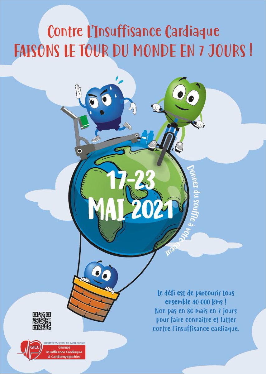 Giccardio_fr's tweet image. Le tour du monde contre l'insuffisance cardiaque 
Défi:Parcourir tous ensemble 40 000 Kms en 7 jours pour faire connaitre et lutter contre l’insuffisance cardiaque. 
Du 17 au 23 mai 2021
Coût: 5 euros sur le site Definisher
Gratuit pour les 200ers inscrits
definisher.fr/defi/defi-gicc…