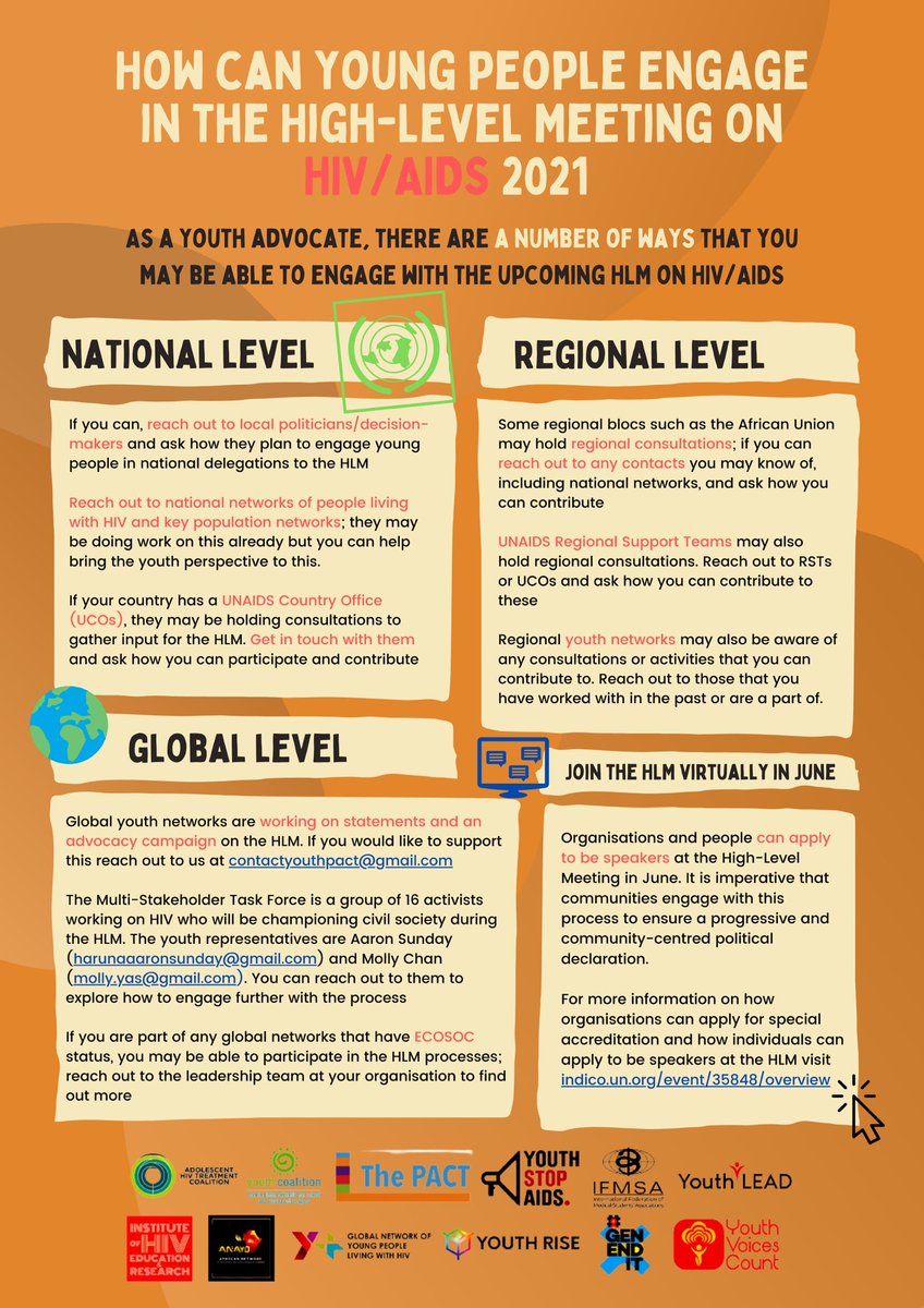 theyouthpact's tweet photo. How can we all engage in the high-level meeting on HIV/AIDS as young people?. This one pager poster has four sections explaining the best ways to achieve meaningful engagement. You can also read the full guide here- https://t.co/xfPSl3dfSn https://t.co/Fcf1sbM5m8
