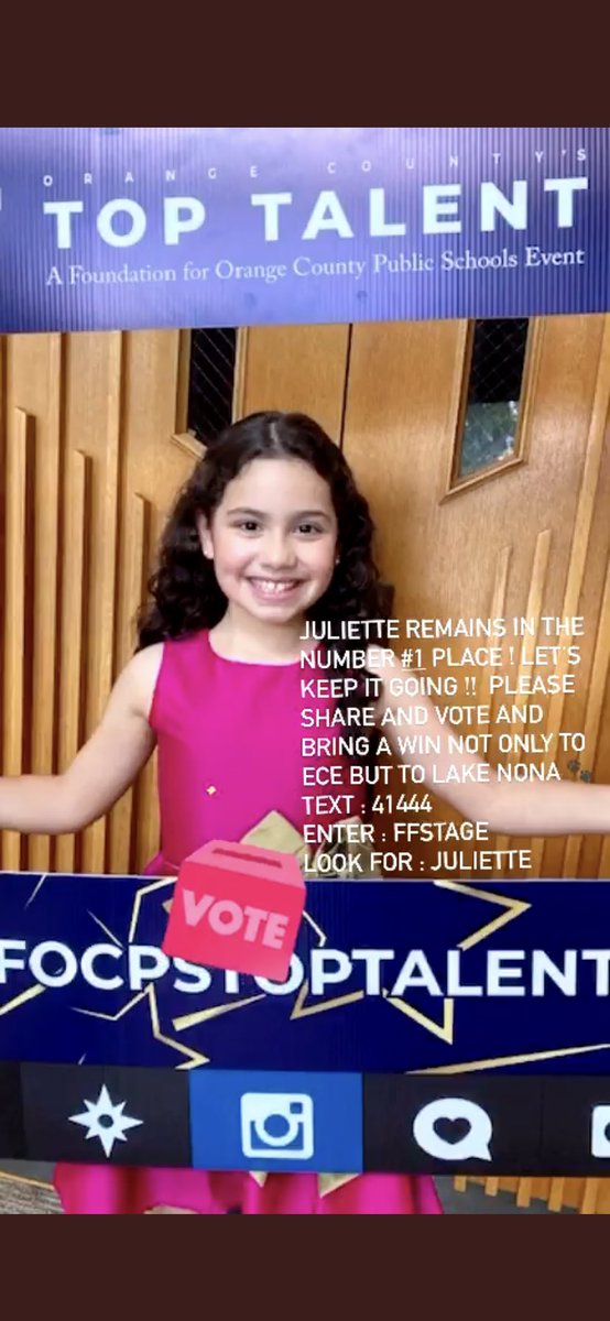 MrsLopezMagic's tweet image. Please text FFSTAGE to 41444 and vote for our @ECE_ELEM Juliette!! Thank YOU!! ❤️ #VoteForJuliette #ECEPantherPride 🐾 #KeepThemMotivated