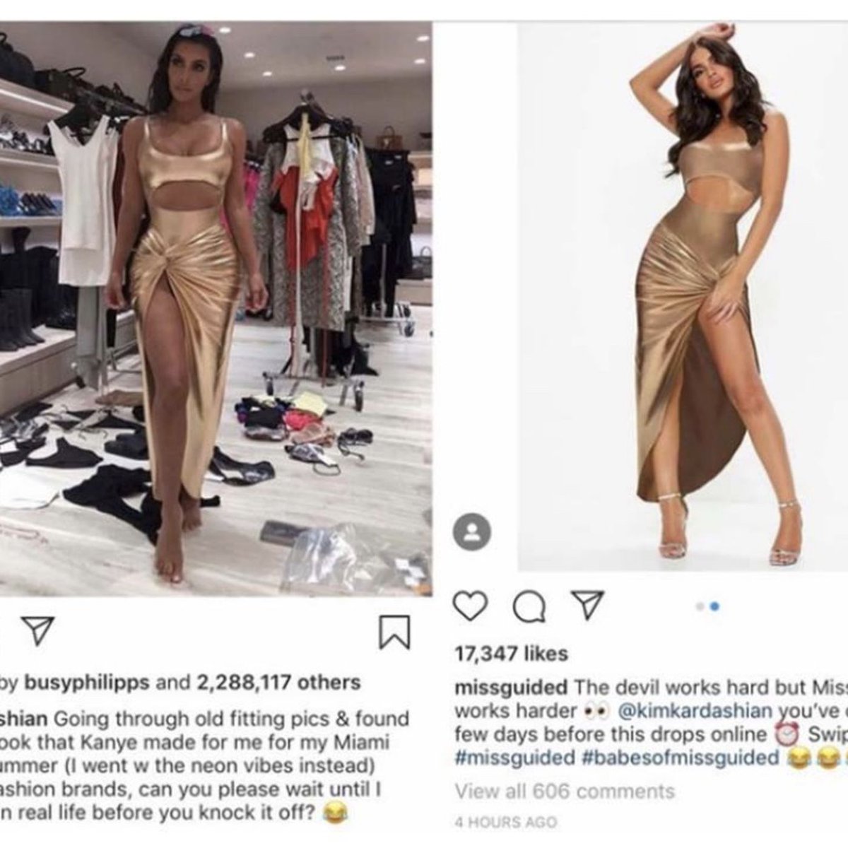 4.  #KimKardashian gold look from Kanye v Misguided- Kim sued the fast fashion company for <sinv her name and likeness in conjunction with their brands, violated the trademark with her name by advertising their company brand  #misguided was order to pay $2.7 million in damages.