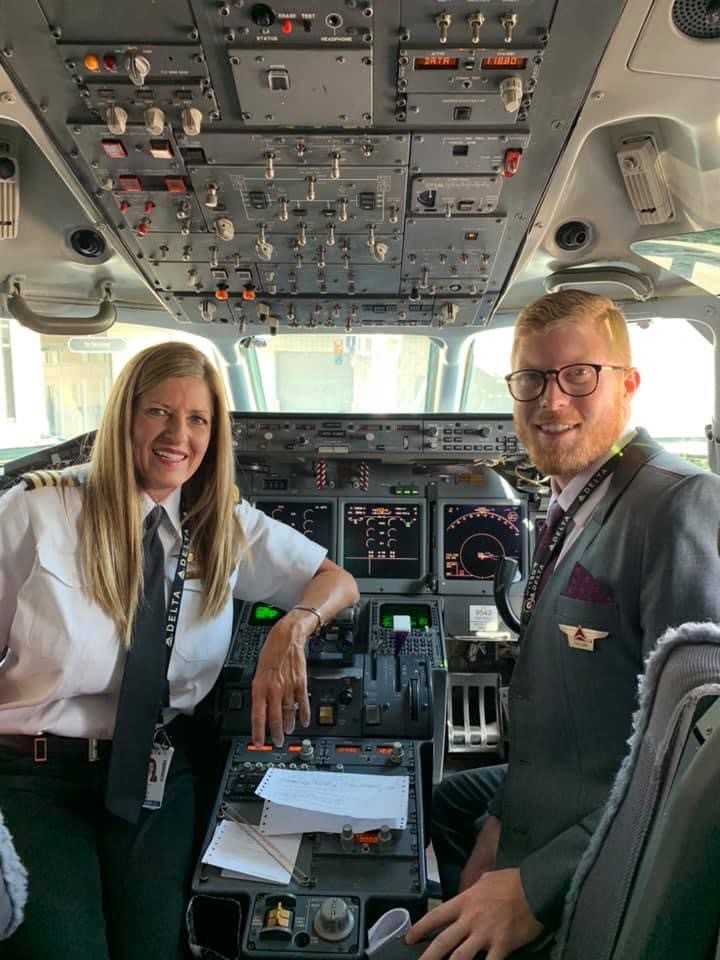 Delta_Pilots's tweet image. As a pilot it&apos;s a little tougher to take your son or daughter to work, but Capt. Ramsey and her son, a flight attendant, were able to share a day #flying the skies together #HappyTakeYourSonsAndDaughtersToWorkDay #DeltaDifference