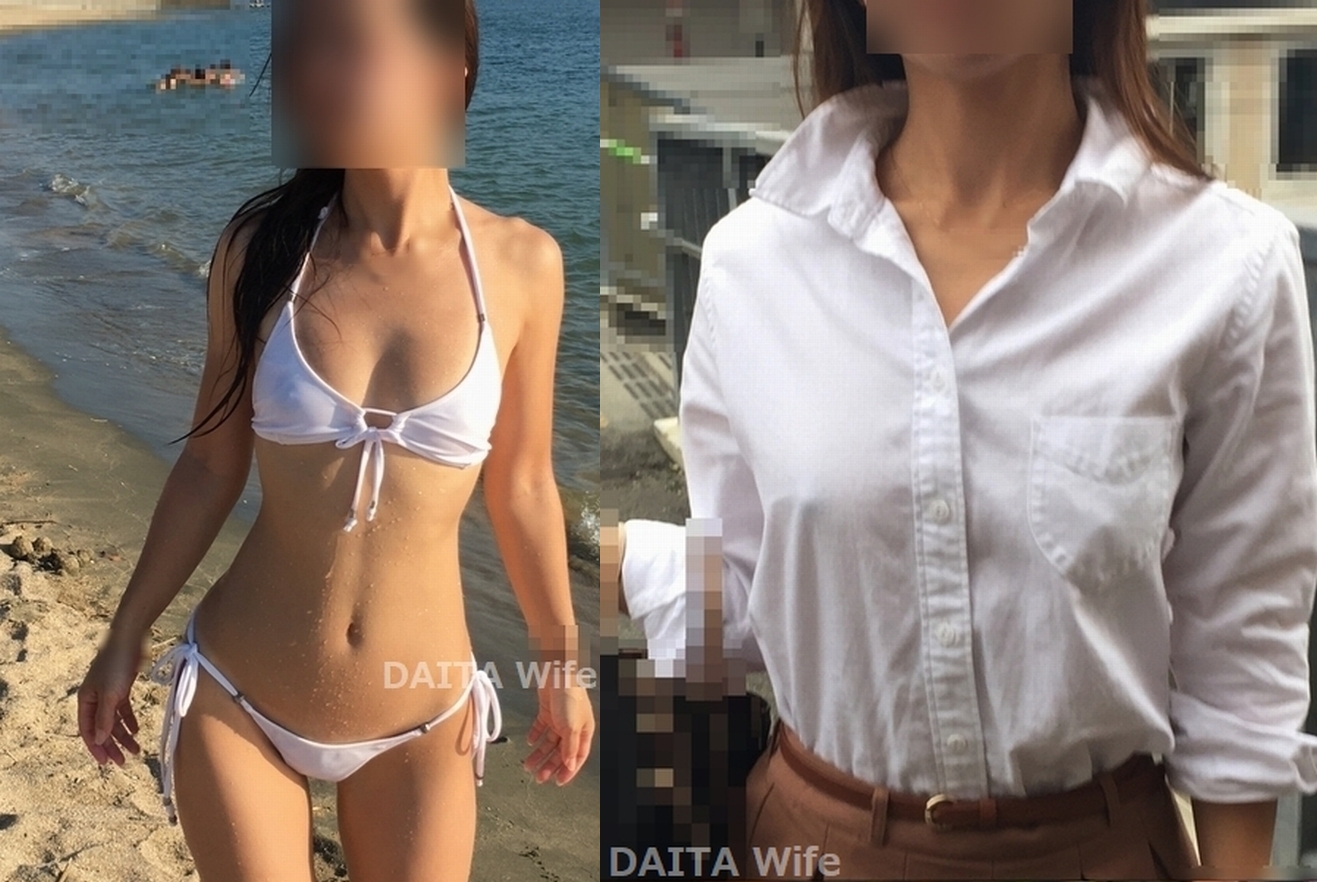 DAITA_素人M妻の調教報告 on X:  白いビキニをというリクエストがあったので。パット無しものです。同じ狙いのノーブラの私服写真と比較してみてやってください。海でも街中でもそれに気づいた男性は確かめようとされますね。スーパーと同じで、 妻曰く、チラチラ視ている ...