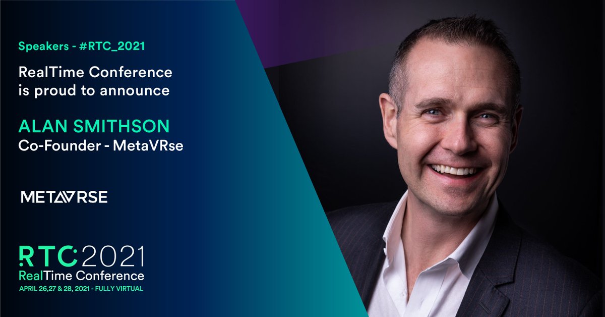 Alan Smithson, Co-Founder of MetaVRse, will be at the April 26, 27 & 28, 2021 edition of the #realtimeconference ! Don't miss his presentation, 'Customizing a virtual showroom in minutes using MetaVRse '.

Register now: bit.ly/RTC_2021_Free_…

#RTC_2021 #realtime