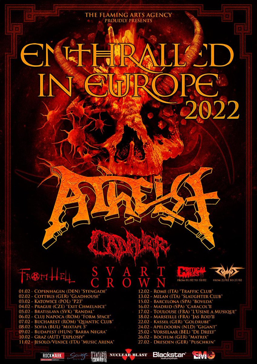 NEW 2022 DATES FOR ENTHRALLED IN EUROPE TOUR / ATHEIST, CADAVER, SVART CROWN, FROM HELL + guests!

For all dates visit fromhell.net/new-dates-for-…