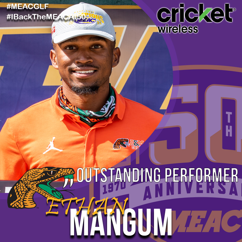 MEACSports's tweet photo. #MEACGLF CHAMPIONS! Congrats to @FAMUAthletics on winning the 2021 @MEACSports men's golf championship! @Cricketnation congratulates Outstanding Coach Mike Rice and Outstanding Performer Ethan Mangum, the Player of the Day, as well! Well played! #IBackTheMEACAt50 #IBackTheMEAC https://t.co/MeZZJR65ov