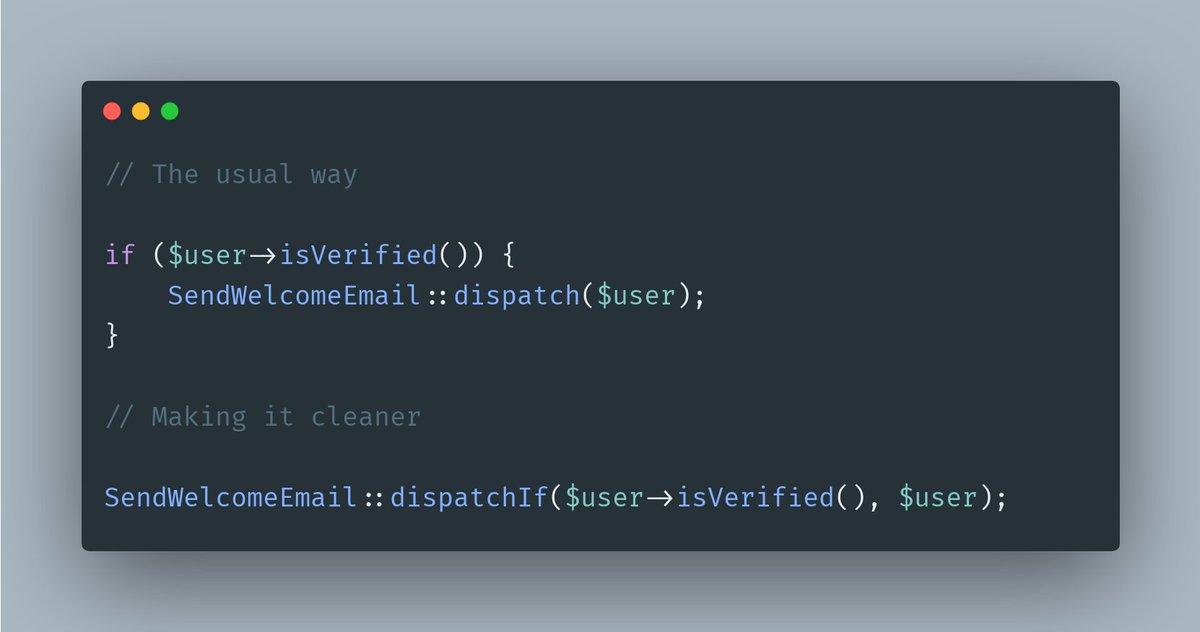 introwit's tweet image. 🤤Remove those conditionals around code responsible to dispatch jobs and let @laravelphp make it cleaner for you!