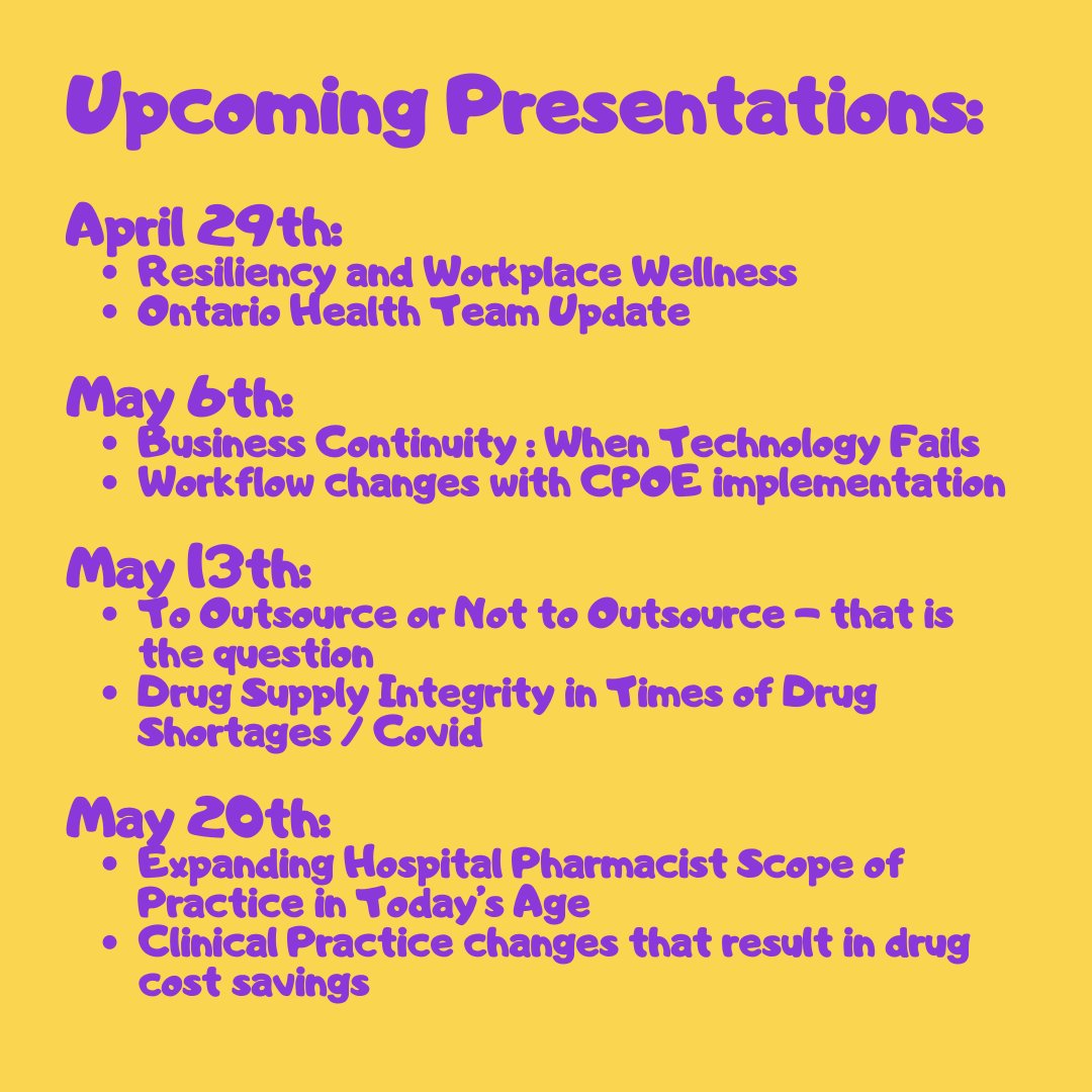 Sign up now for the CSHP OB Ontario Hospital Pharmacy Management Seminar. Registration is free for CSHP members and non-members can attend for $200 + HST. Register Here: eventbrite.ca/e/ontario-hosp…