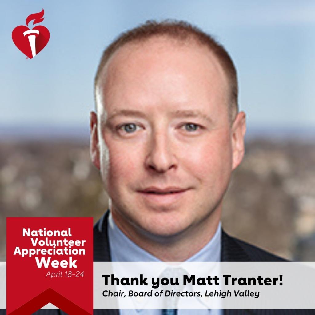 American Heart Association - Pennsylvania (@ahapennsylvania) on Twitter photo Thank you to Matt Tranter, Attorney at Law <a href="/King_Spry_Law/">KingSpry Law</a>, for his service to the American Heart Association as Chair of our Lehigh Valley Board of Directors! #NationalVolunteerWeek #LehighValley Thank you to Matt Tranter, Attorney at Law <a href="/King_Spry_Law/">KingSpry Law</a>, for his service to the American Heart Association as Chair of our Lehigh Valley Board of Directors! #NationalVolunteerWeek #LehighValley