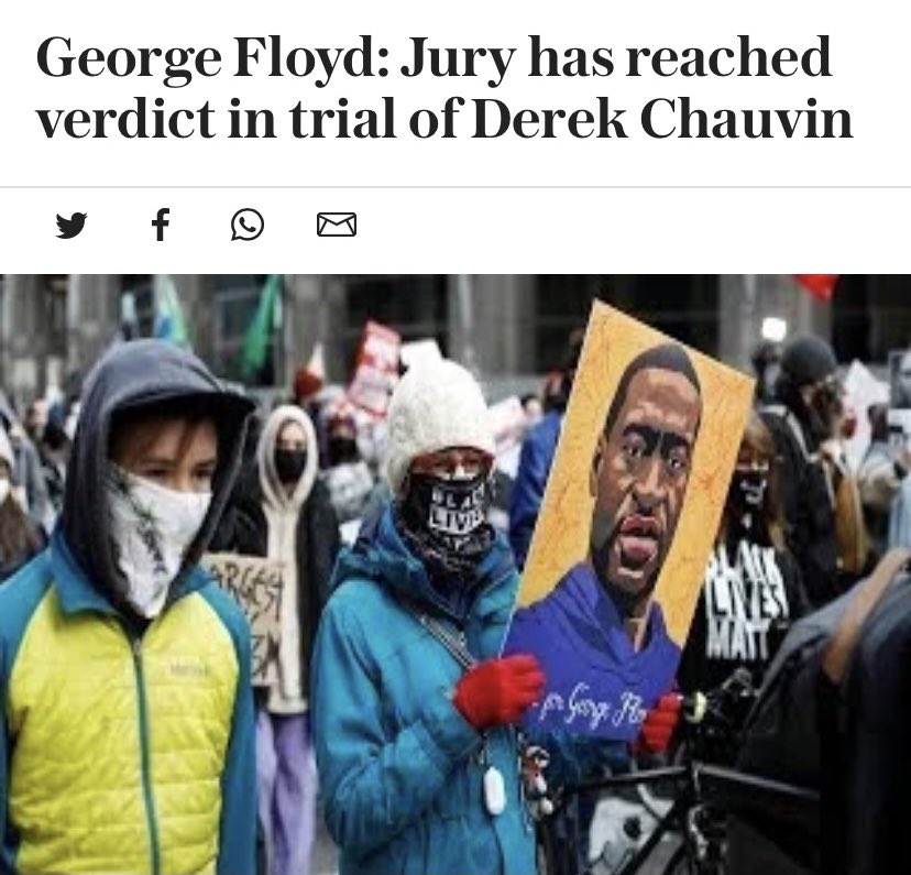 56BlackMen's tweet image. Jurors in Derek Chauvin’s murder trial, have reached a verdict, they came to their decision after about eleven hours.

The verdict has returned guilty on all 3 charges in the murder of George Floyd. 

#56blackmen/ Let’s change the narrative for life. 

#letsnotforget