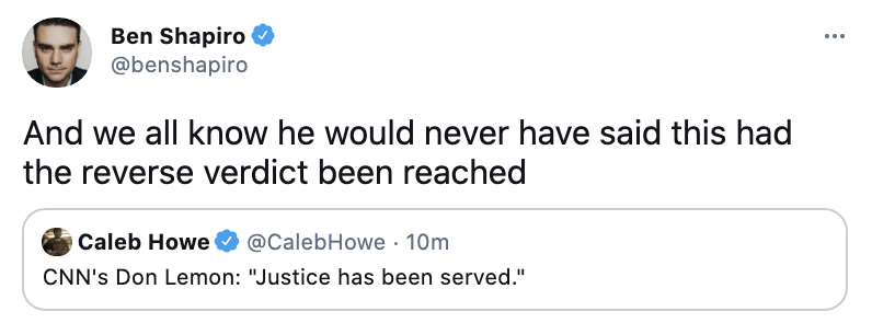 BasedByAccident's tweet photo. Correct, Ben.

If a murderer of a black person had once again gone free, that would not have been justice. https://t.co/4TNeweDRA2