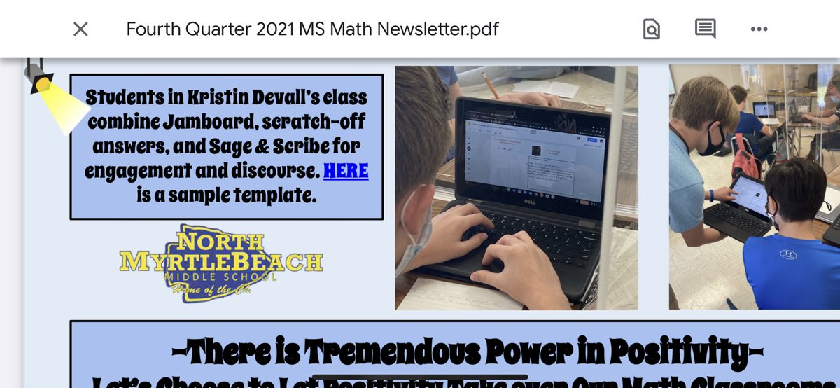 devall_kristin's tweet photo. Excited that my lesson/class was “spotlighted” in the district’s Middle School Math newsletter! #nmbmchiefs https://t.co/n4VkabPwfL