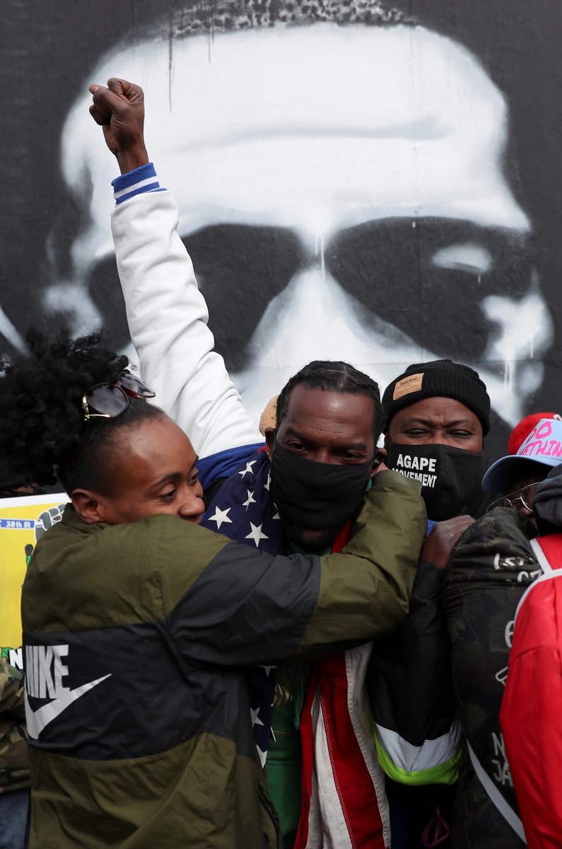 Crowds gathered at George Floyd square in Minneapolis and outside the courthouse chanted “All three counts!” and applauded and wept after Derek Chauvin was convicted on all charges in the murder trial of  #GeorgeFloyd.