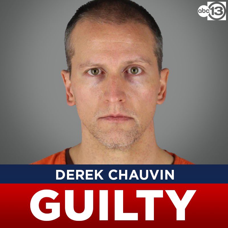 Pooja Lodhia (@poojaontv) on Twitter photo DEREK CHAUVIN VERDICT: 
🔺 GUILTY - second degree unintentional murder
🔺 GUILTY - third degree murder 
🔺 GUILTY - second degree manslaughter 
This jury deliberated for 10.5 hours.
More: abc13.com/derek-chauvin-… DEREK CHAUVIN VERDICT: 
🔺 GUILTY - second degree unintentional murder
🔺 GUILTY - third degree murder 
🔺 GUILTY - second degree manslaughter 
This jury deliberated for 10.5 hours.
More: abc13.com/derek-chauvin-…