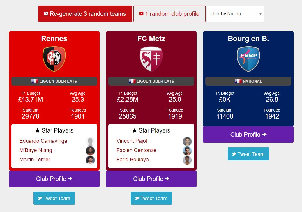 fmscout's tweet photo. We received a request to add a 🗺️nation filter on our 🔀Random Club Picker. It's done now. 

Try it here https://t.co/jtWO8IlVvZ

You don't have to use that filter if you don't want to.
#FM21 #SaveIdeas https://t.co/T5vRZuzCCA