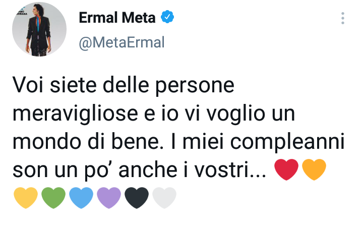 LuciaMirra2's tweet photo. Ermal ci hai ringraziato tantissime volte in questa giornata, ma siamo noi a doverlo fare nei tuoi confronti ed esseri grato per tutto l'affetto che ci dai๐น. Grazie di cuore per tutto, sei prezioso tu๐๐ #ErmalMeta #BuonCompleannoErmal #Meta40 #ErmalBday @MetaErmal @famedalupi https://t.co/x3QJwLfAOB
