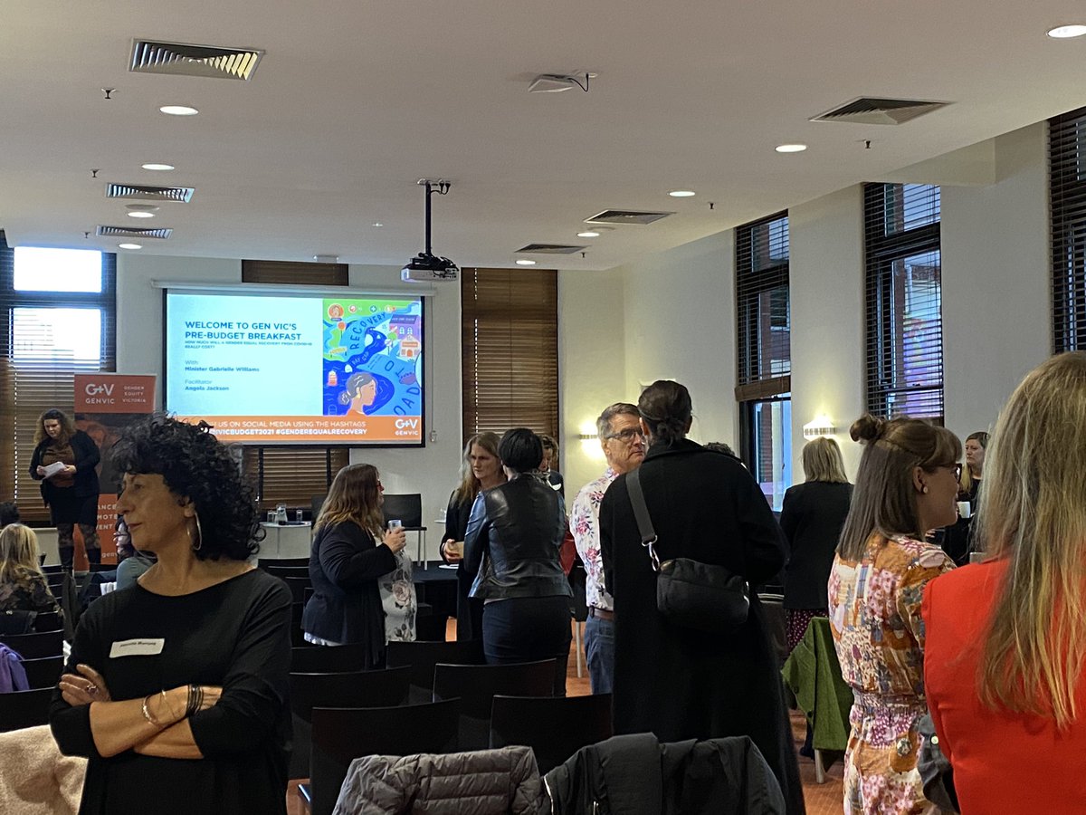How exciting to be in a room full of people committed to a #GenderEqualFuture! Looking forward to the <a href="/genderequityvic/">Gender Equity Victoria</a> pre-budget #GenderEqualRecovery presentation! #EnoughIsEnough #genderequality <a href="/QVWCmelb/">QVWC</a>